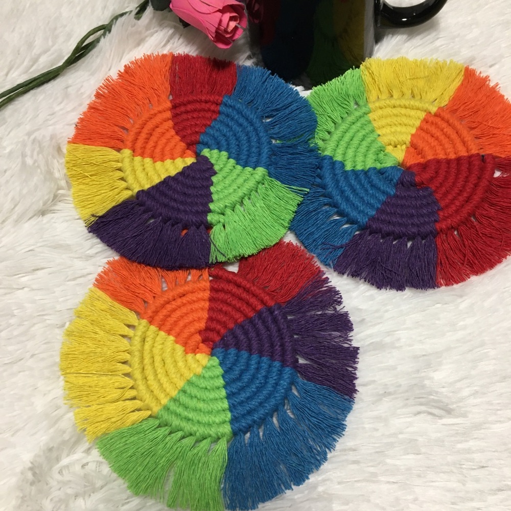 3 PCS Macrame Coaster Rainbow 🌈 Handmade